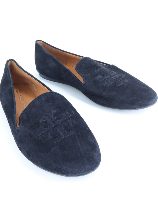 Tory Burch Ruby Smoking Loafers Black Suede Almond Toe Slip On Women's 10M