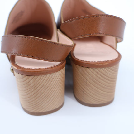 J. Crew Convertible Leather Clogs Brown Studded Wood Sole Slingback Women's 9