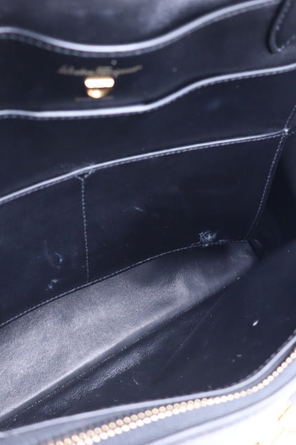 SALVATORE FERRAGAMO Trifolio Leather Backpack Black Top Handle Convertible