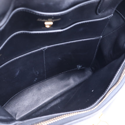 SALVATORE FERRAGAMO Trifolio Leather Backpack Black Top Handle Convertible