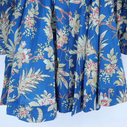 Mille Nan Wrap Dress Blue Floral Cotton Balloon Sleeve Mini Women's XS