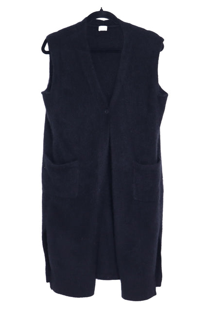 C.T.PLAGE Long Knit Racoon Wool Cardigan Black Knee Length Women's 40/US 8