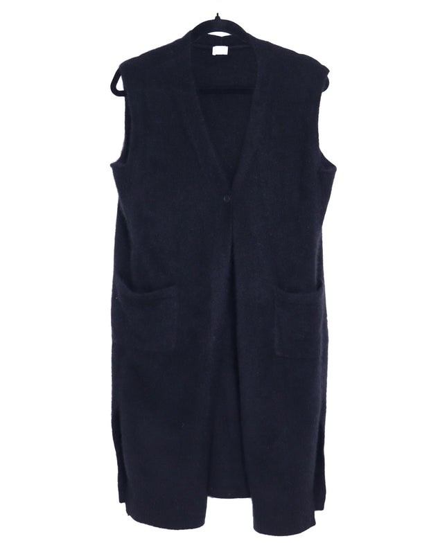 C.T.PLAGE Long Knit Racoon Wool Cardigan Black Knee Length Women's 40/US 8