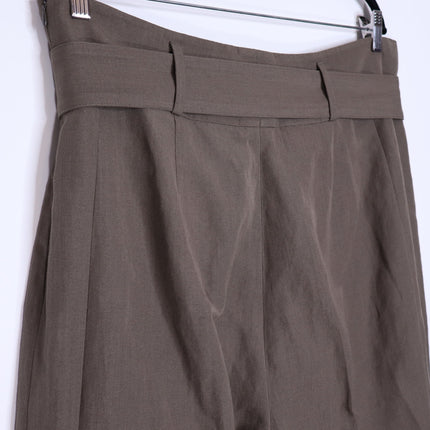 AKRIS PUNTO Fiorella Belted Pants Dark Olive Cropped Wide-Leg Linen Women's 16
