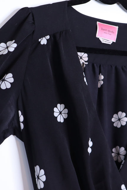 KATE SPADE Black Spade Clover Toss Belted Wrap Dress Long Sleeve Women's 10