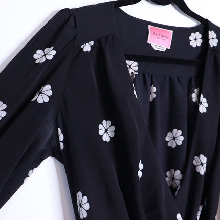 KATE SPADE Black Spade Clover Toss Belted Wrap Dress Long Sleeve Women's 10