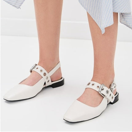RAG & BONE Astra Flat Slingback Antique White Leather Maryjane Women's 37/US 7