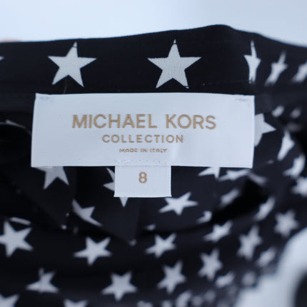 Michael Kors Star Crepe de Chine Skirt Black and White Pleated Silk Women's 8