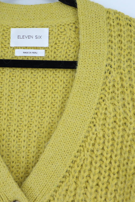 ELEVEN SIX Chunky Knit Sara Cardigan Sweater Joy Yellow Alpaca Blend Women's M/L