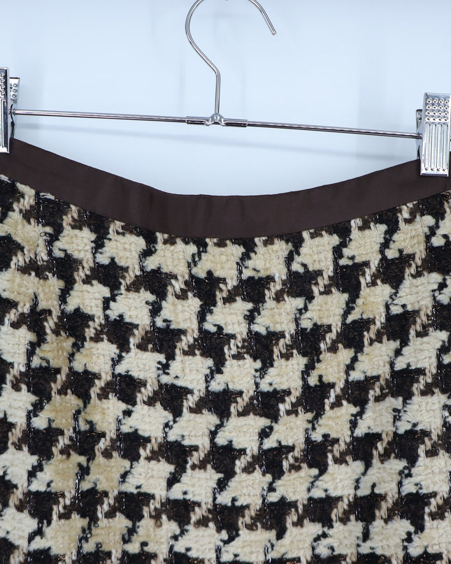 Oscar De La Renta VTG Houndstooth Knee Length Skirt Brown and Cream Women's 6
