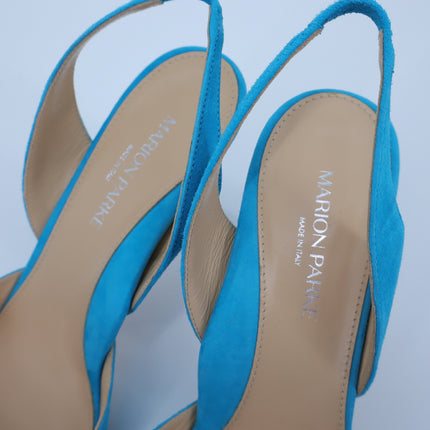 MARION PARKE Classic Suede Slingback Heel Sky Blue Pointed Toe Women's 41/US 11