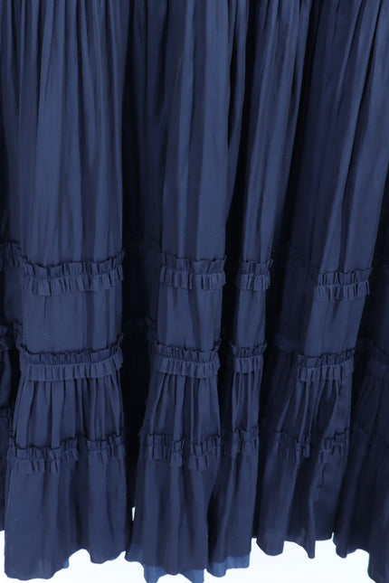 ULLA JOHNSON Midnight Navy Isadora Dress Pleated Satin Midi Ruffled Women's 2