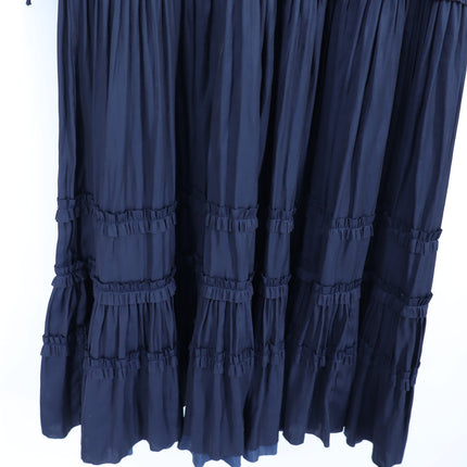 ULLA JOHNSON Midnight Navy Isadora Dress Pleated Satin Midi Ruffled Women's 2