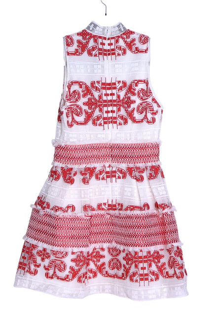 ALEXIS Minika Embroidered Mini Dress Red Mock Neck A-Line Cocktail Women's XS