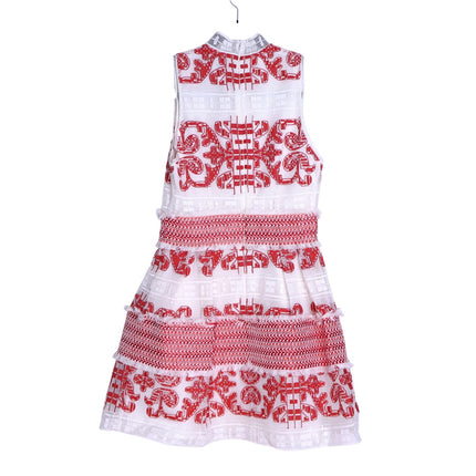 ALEXIS Minika Embroidered Mini Dress Red Mock Neck A-Line Cocktail Women's XS