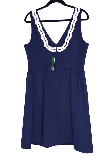 LILLY PULITZER NEW Rorey Mini Dress True Navy V Neck Fit and Flare Women's L