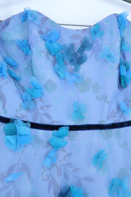 MARCHESA NOTTE 3D Floral Formal Dress Blue Strapless Women's 6