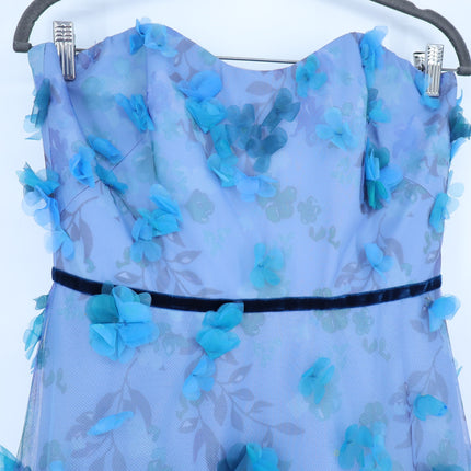 MARCHESA NOTTE 3D Floral Formal Dress Blue Strapless Women's 6