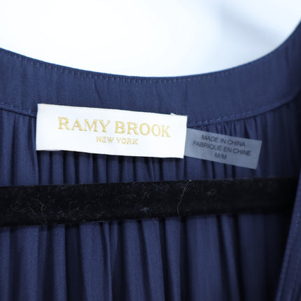 RAMY BROOK Camden Ruffle Maxi Dress Navy Blue Accordion Pleat V Neck Women's M