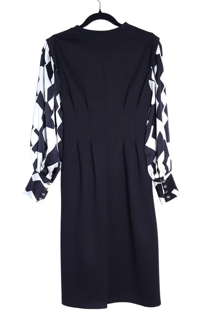 JESSIE LIU Ponte Midi Dress Black Printed Sleeves Tailored Fit Women's XS