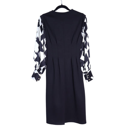 JESSIE LIU Ponte Midi Dress Black Printed Sleeves Tailored Fit Women's XS