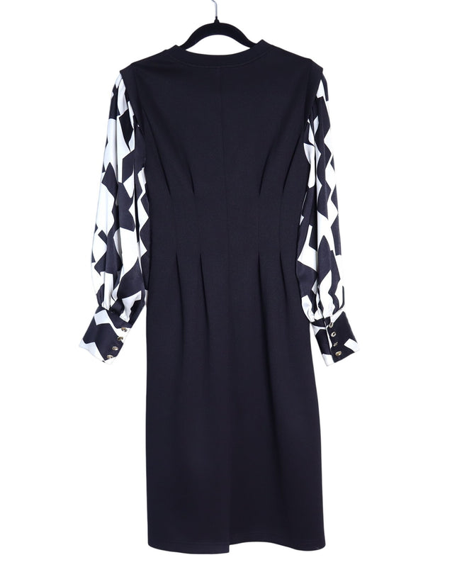 JESSIE LIU Ponte Midi Dress Black Printed Sleeves Tailored Fit Women's XS