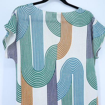 MAPOESIE Franca Sonora Dress Ivory Multi Abstract Knee Length V Neck Women's M