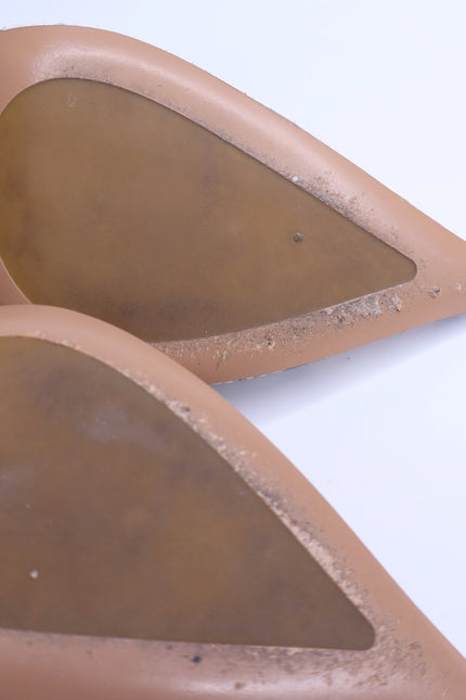 THE FOLD Milano Snake Embossed Leather Heels Beige Pointed Toe Women's 36/US 5