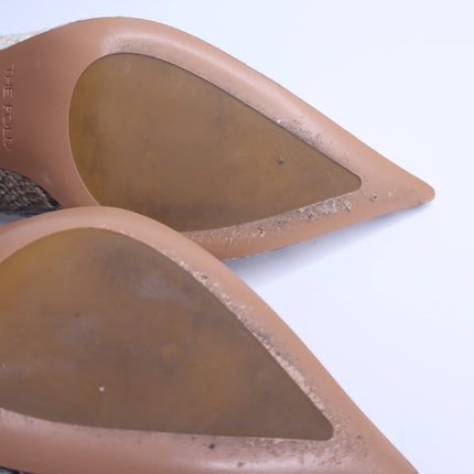 THE FOLD Milano Snake Embossed Leather Heels Beige Pointed Toe Women's 36/US 5