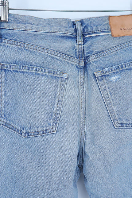 MOUSSY Tifton Wide Straight Jeans Light Blue High Rise Distressed Women's 28