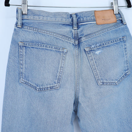 MOUSSY Tifton Wide Straight Jeans Light Blue High Rise Distressed Women's 28