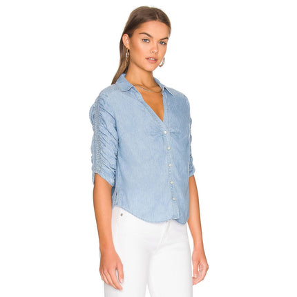 Veronica Beard Porta Shirt Blue Lakeshore NWT Snap Front Half Sleeve Women's XS