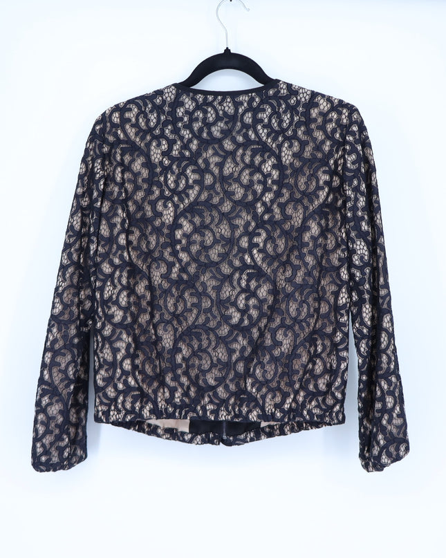 Trina Turk Lace Overlay Jacket Beige and Black NWT Lightweight Zip Up Women's 2