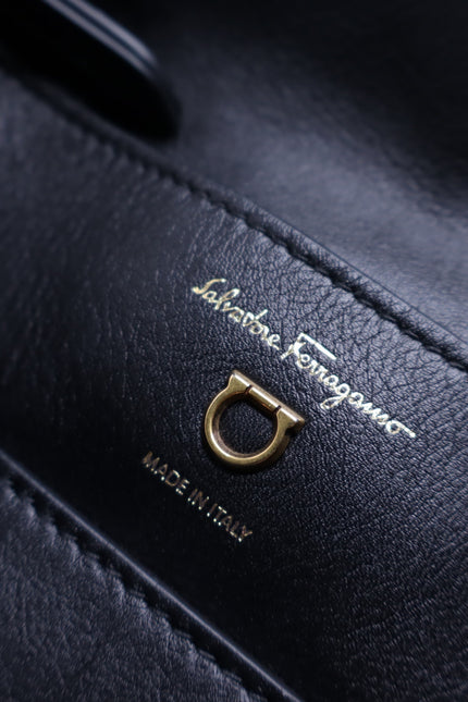 SALVATORE FERRAGAMO Trifolio Leather Backpack Black Top Handle Convertible