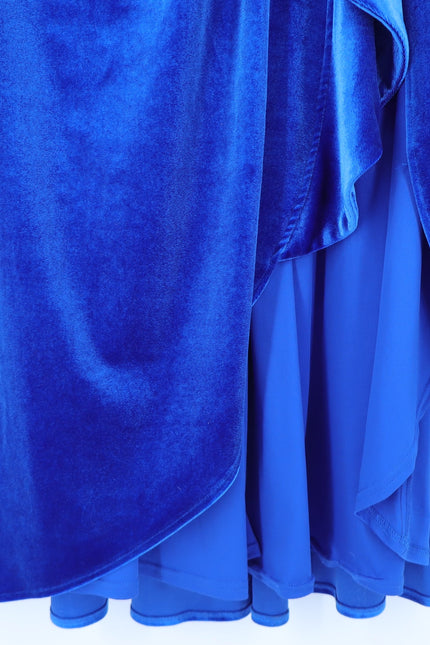 TADASHI SHOJI Alvarez Velvet Waterfall Drape Gown Bluebell Women's L