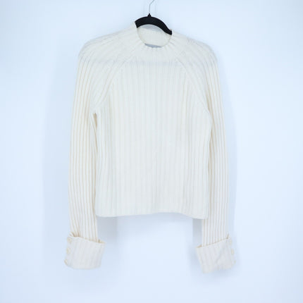 Vince Button Cuff Sweater Ivory Cashmere Wool Mock Neck Pullover Women's M