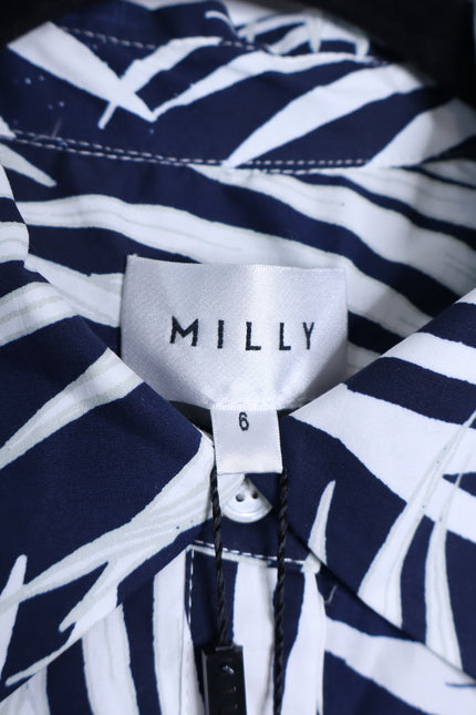 MILLY NWT Maxwell Palm Print Poplin Mini Dress Navy Short Sleeve Women's 6