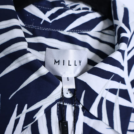 MILLY Maxwell Palm Print Poplin Mini Dress NWT Navy Short Sleeve Women's 6