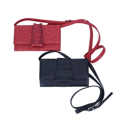 Karoo Classics Bundle of 2 Ostrich Shin Leather Crossbody Bag Black and Red