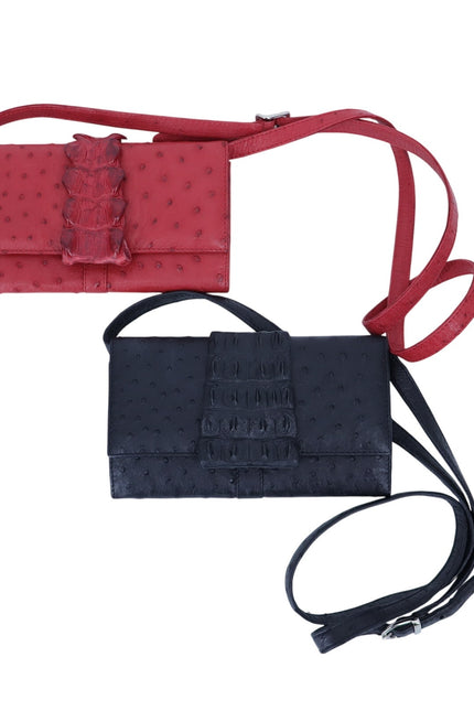 Karoo Classics Bundle of 2 Ostrich Shin Leather Crossbody Bag Black and Red