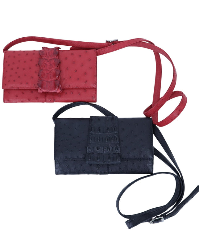 Karoo Classics Bundle of 2 Ostrich Shin Leather Crossbody Bag Black and Red