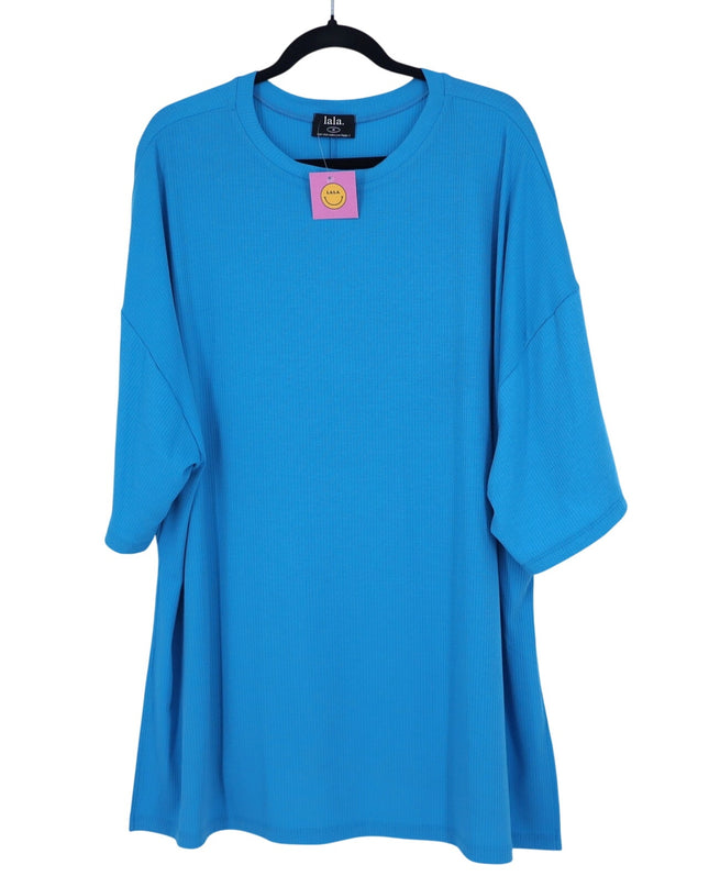 Dressed in Lala Malone Ribbed Oversize T-Shirt Maui Blue NWT Oversized Women's M