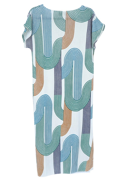 MAPOESIE Franca Sonora Dress Ivory Multi Abstract Knee Length V Neck Women's M