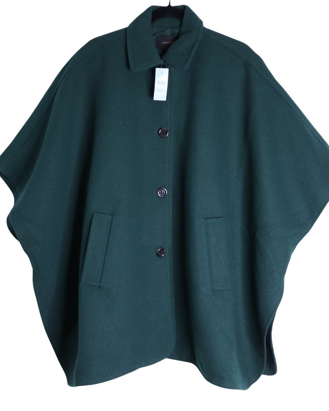 ANN TAYLOR Buttoned Trench Cape NWT Dark Green Wool Blend Women's MP