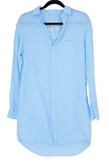 FRANK & EILEEN Mary Shirtdress Blue White Pinstripe Long Sleeve Women's XS