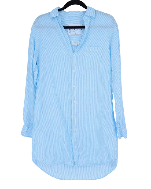 FRANK & EILEEN Mary Shirtdress Blue White Pinstripe Long Sleeve Women's XS