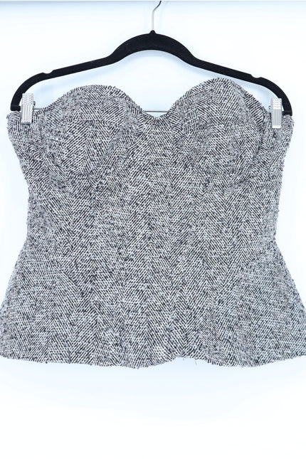 NOCTURNE Tweed Strapless Corset Top Sweet Heart Neck Black and White Women's XL