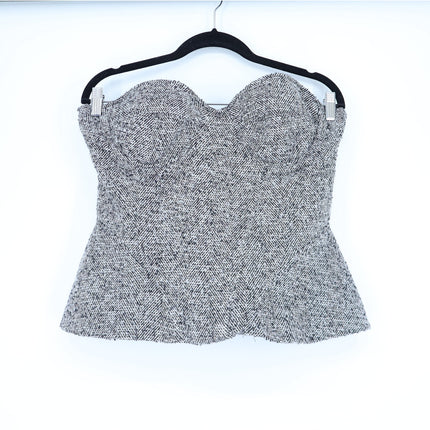 NOCTURNE Tweed Strapless Corset Top Sweet Heart Neck Black and White Women's XL