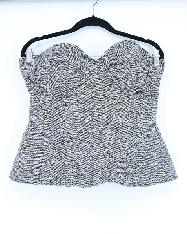 NOCTURNE Tweed Strapless Corset Top Sweet Heart Neck Black and White Women's XL