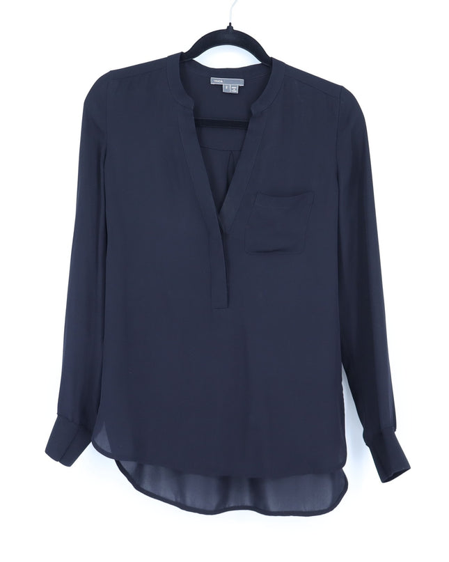 Vince Silk Popover Blouse Black Lightweight Long Sleeve Women's 2